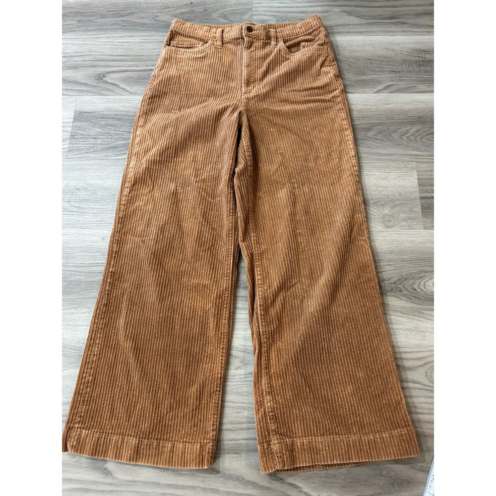 Lands End Womens Wide Leg Corduroy Pants Cotton 12 Caramel Brown 70s Style